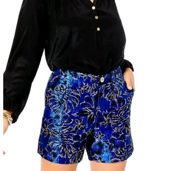 New NWT Lilly Pulitzer Callahan SHORTS Blue Grotto Twilight Floral Brocade Sz 16 - Picture 3 of 13